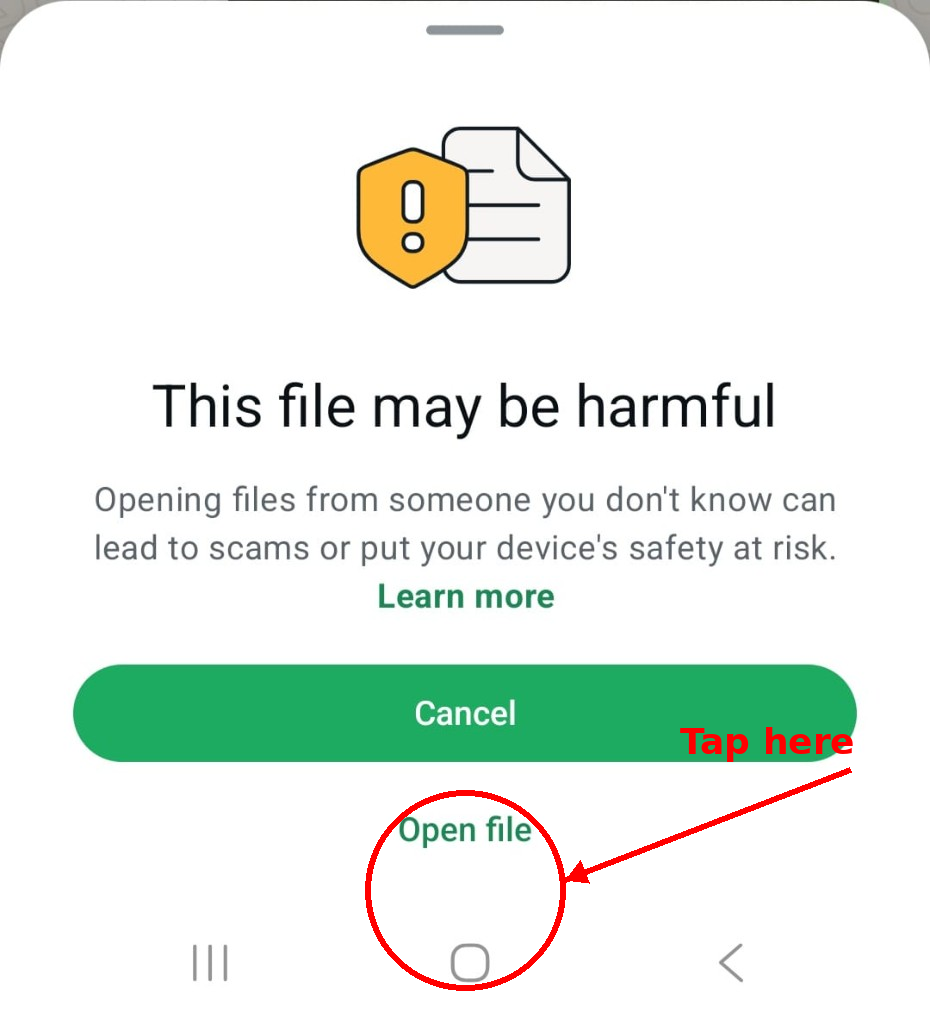 Tap Open file on the warning prompt