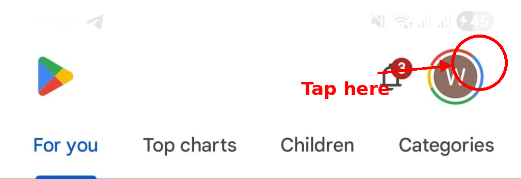 Tap profile icon in Play Store
