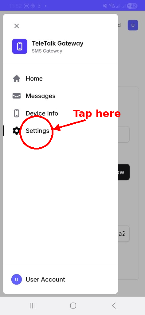 Tap Settings in the sidebar